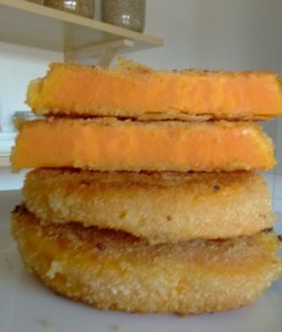 3 Süßkartoffel Schnitzel übereinander